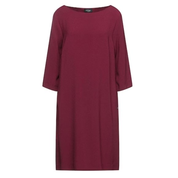 OTTOD'AME BURGUNDY CREPE MINI DRESS,  3/4 SLEEVES & POCKETS, STRAIGHT CUT SIZE 8 - Picture 1 of 7